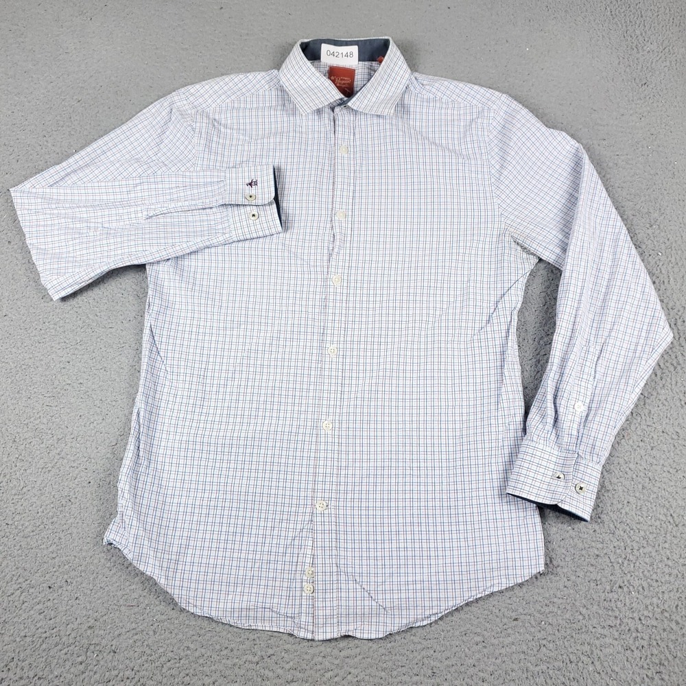 Original Penguin Mens 15 32/33 Blue Red Check Slim Fit Dress Shirt Long Sleeve